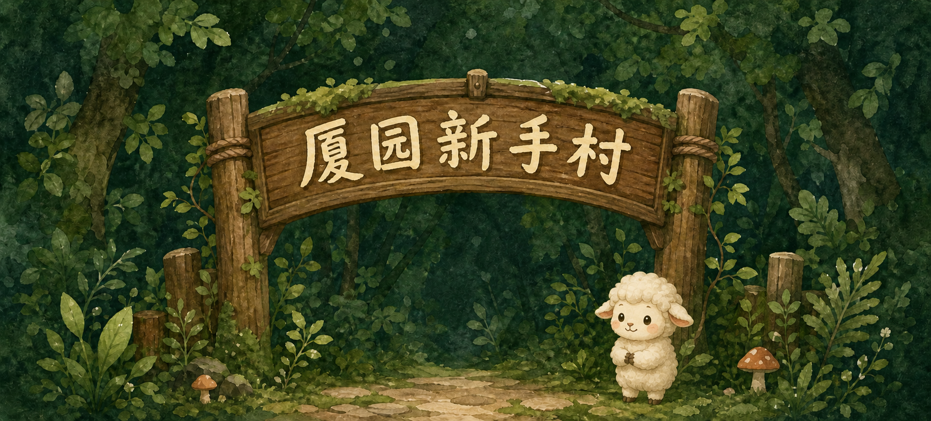 厦园新手村森林大门和站立小羊